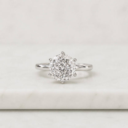 Antique Portuguese Cut Moissanite Engagement Ring Solitaire Wedding Ring Cathedral Anniversary Gift for Her
