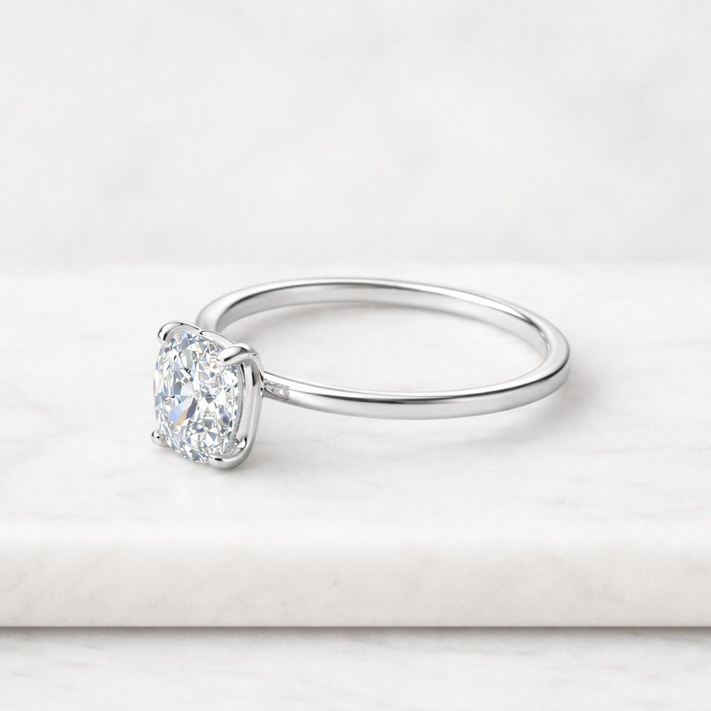 2.5 ct elongated cushion cut lab grown diamond engagement ring, igi certified solitaire diamond wedding ring, two tone 14k yellow gold ring