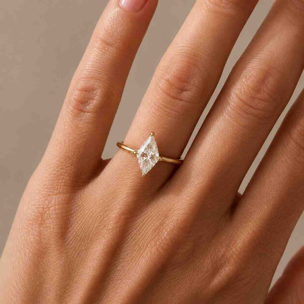 Kite Cut Lab Grown Diamond Ring, 14K Solid Yellow Gold Kite Diamond Engagement Ring, Solitaire Engagement Ring, Wedding Rings, Gift For Her
