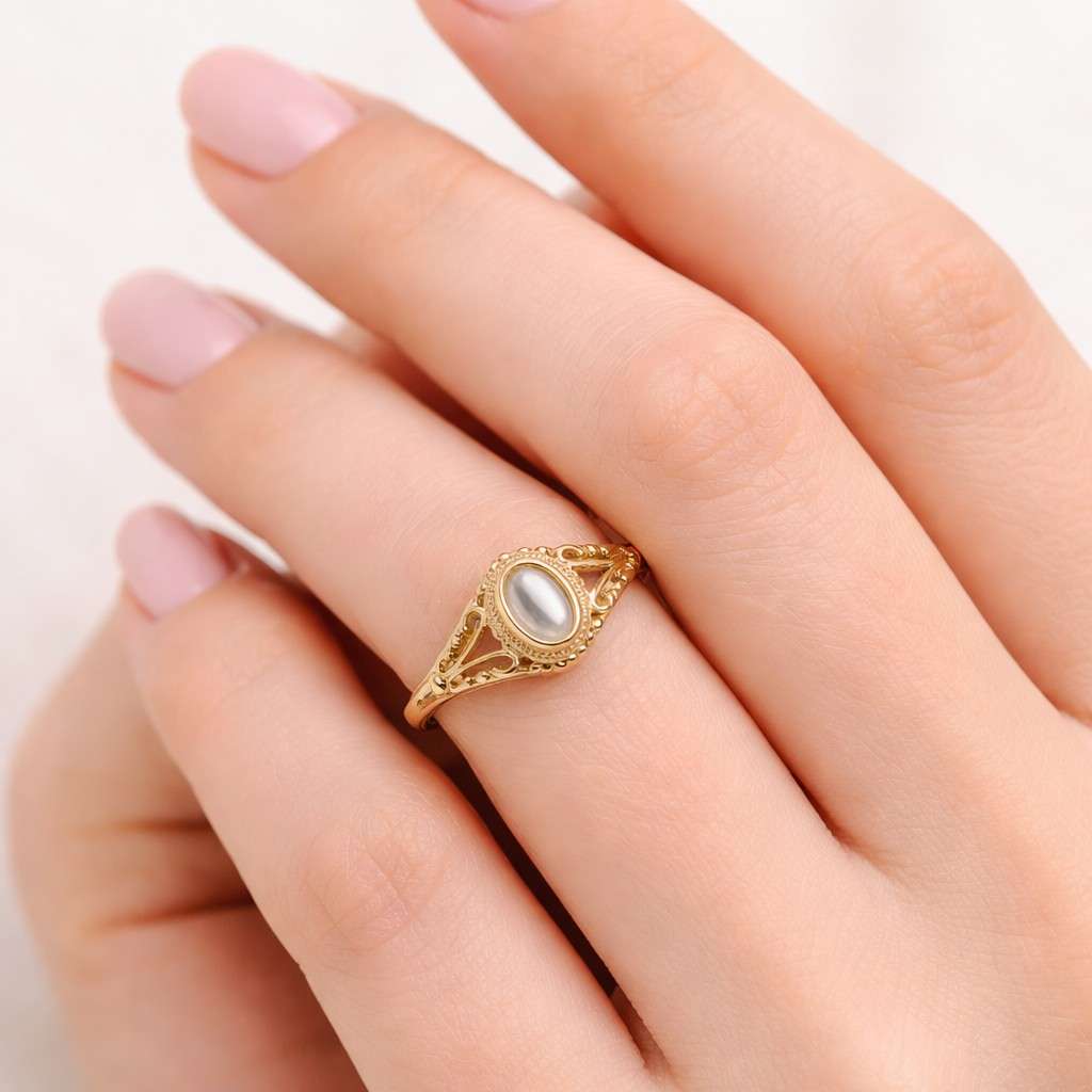 Vintage Akoya Pearl Engagement Ring, Moissanite Cluster, Art Deco Style, Solid Gold Promise Ring