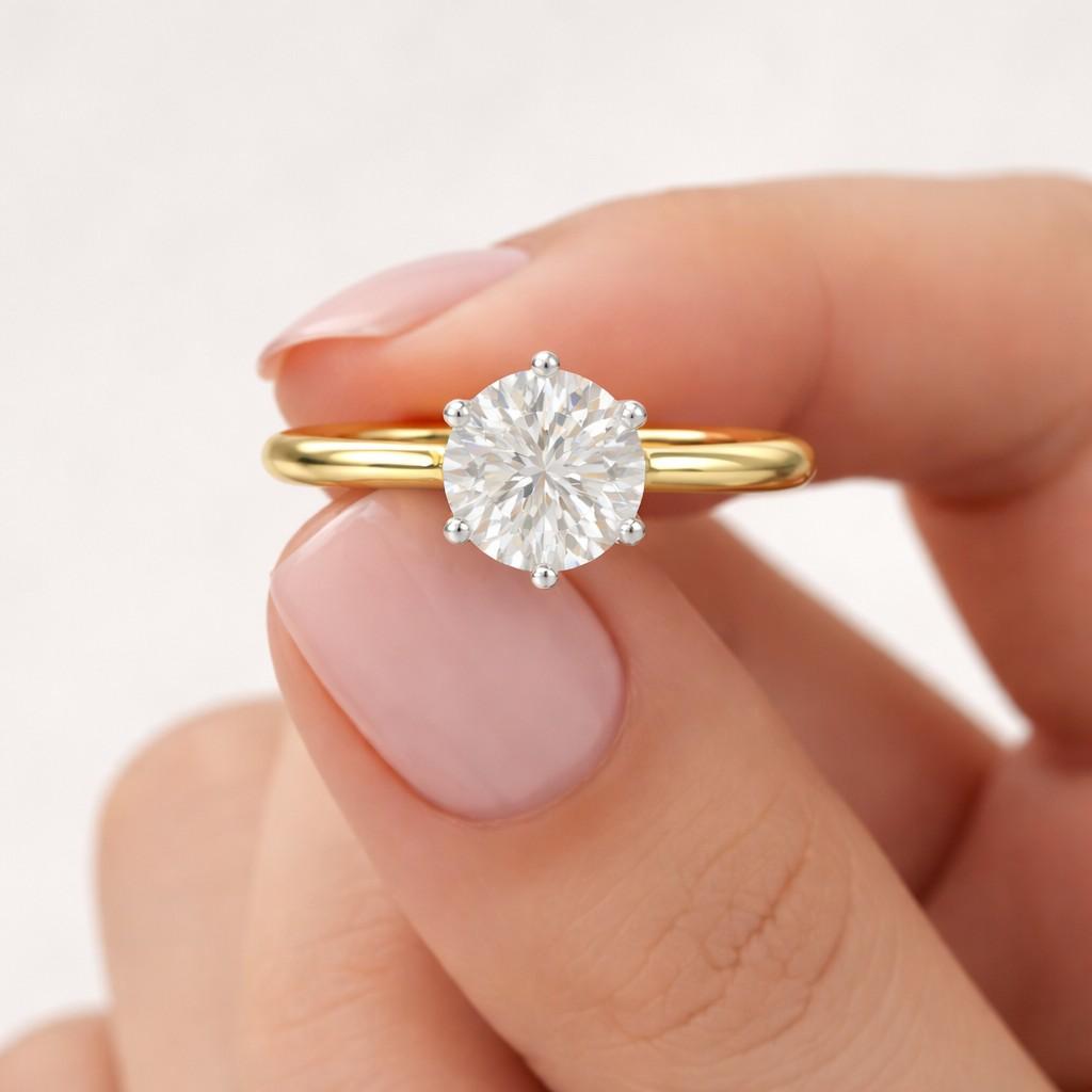 1 Carat E VS1 Round Brilliant 4 Prong Setting Lab Grown Diamond Engagement Ring in 14k Gold, Round Solitaire Diamond Ring IGI Certified
