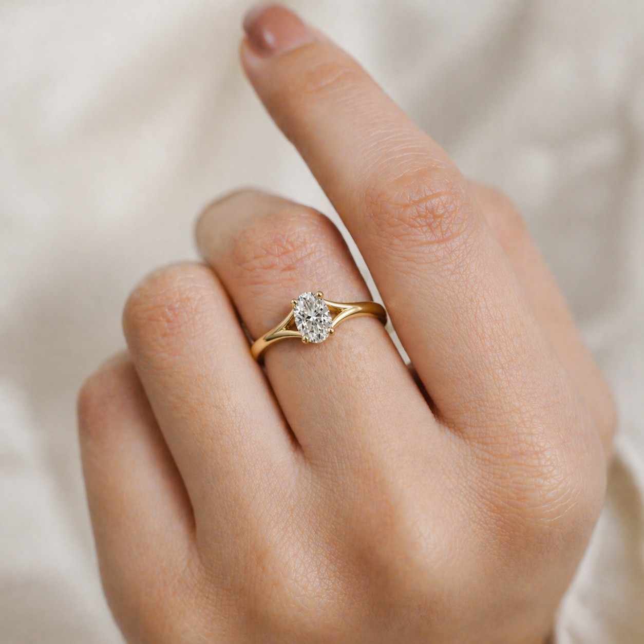Lab Grown Oval Diamond Split Shank Engagement Ring, 14K Gold Oval Cut Solitaire Ring For Wedding Gift, Solid Gold Promise Ring For Women