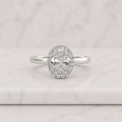 Oval Cut Lab Grown Diamond Engagement Ring, Oval Diamond Halo Wedding Ring For Bridal Gift, 14K Solid Gold Annversary Ring, Lab Diamond Ring
