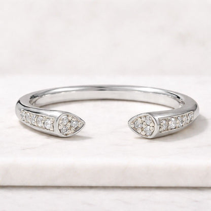 2.00 MM Round Cut CVD Diamond Open Cuff Ring, Minimalist Stacking Ring, Pave Set Lab Grown Diamond Dainty Wedding Band, Gift for Her