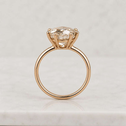 Solitaire Engagement Ring, Rose Cut Diamond Ring, Real Lab Grown Diamond Ring, Antique Shape 6 Prong Gold Ring, Solid White Rose Yellow Gold

