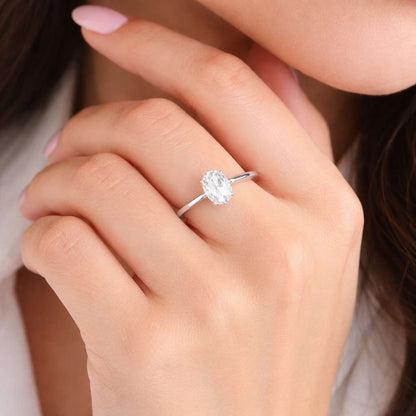 3.50 Carat Oval E/VS2 Diamond Solitaire Engagement Ring, CVD Diamond Hidden Halo Engagement Ring, Lab Created Diamond Ring, 14k Yellow Gold
