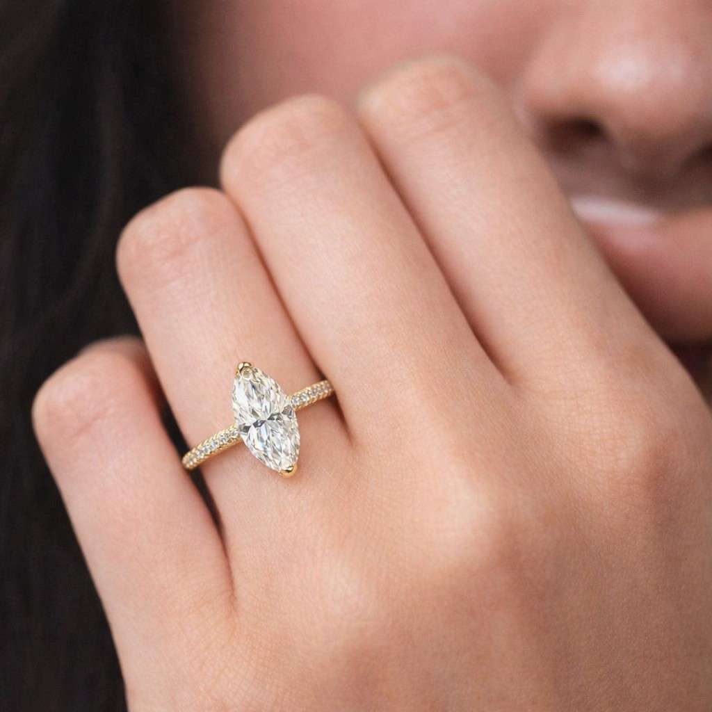 3 CT Marquise Cut Lab-Grown CVD Diamond IGI & Moissanite Engagement Ring, 14K/18K Solid Gold, Hidden Halo Ring Bridal Wedding Gift for Wife
