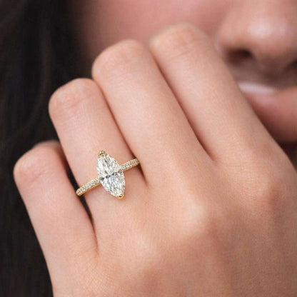 3 CT Marquise Cut Lab-Grown CVD Diamond IGI & Moissanite Engagement Ring, 14K/18K Solid Gold, Hidden Halo Ring Bridal Wedding Gift for Wife
