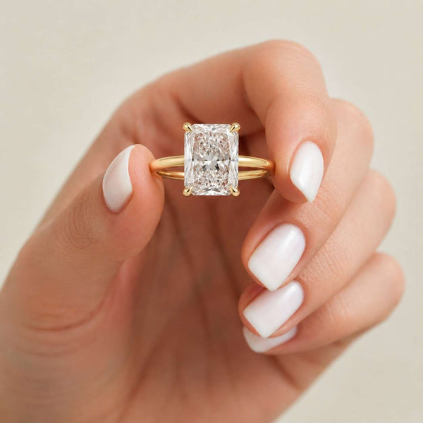 Radiant Cut Lab Grown Diamond Engagement Ring, Hidden Halo Solitaire Wedding Ring, Promise Ring for Women, Anniversary Gifts, Proposal Ring
