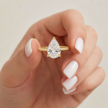 1.5 Carat Pear Cut Ring IGI Certified Lab Grown Diamond 18K Gold Solitaire Engagement Ring Wedding Ring Promise Ring Gold Anniversary Gifts

