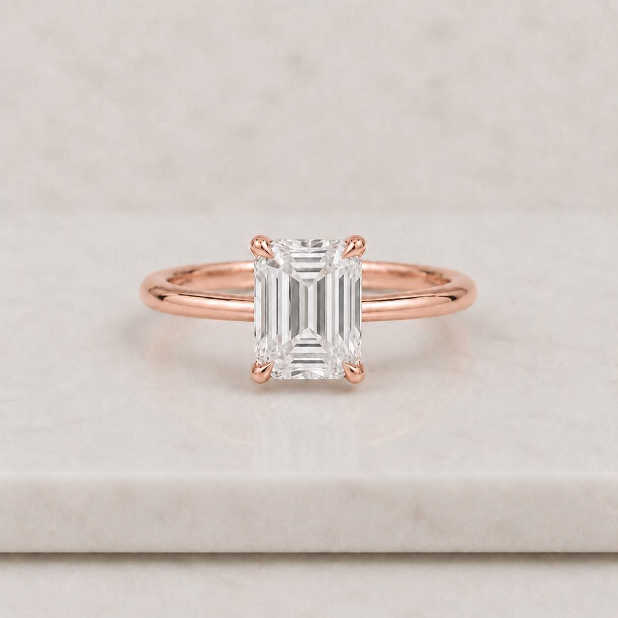 Solid Gold Emerald Cut Moissanite Engagement Ring, Solitaire Emerald Cut Anniversary Ring for Women
