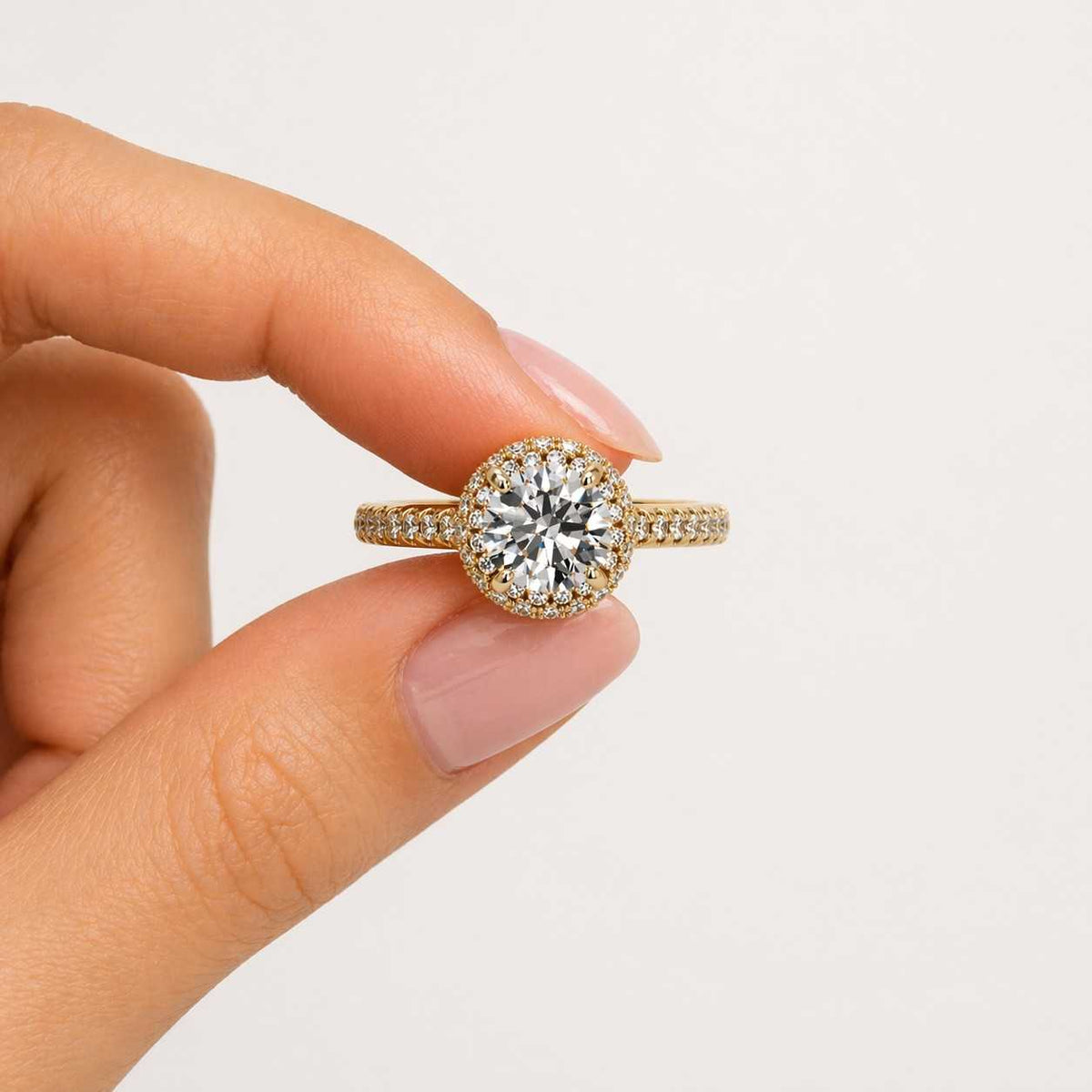 round lab grown diamond ring halo engagement ring double row pave set wedding ring round diamond anniversary ring for her wide band ring