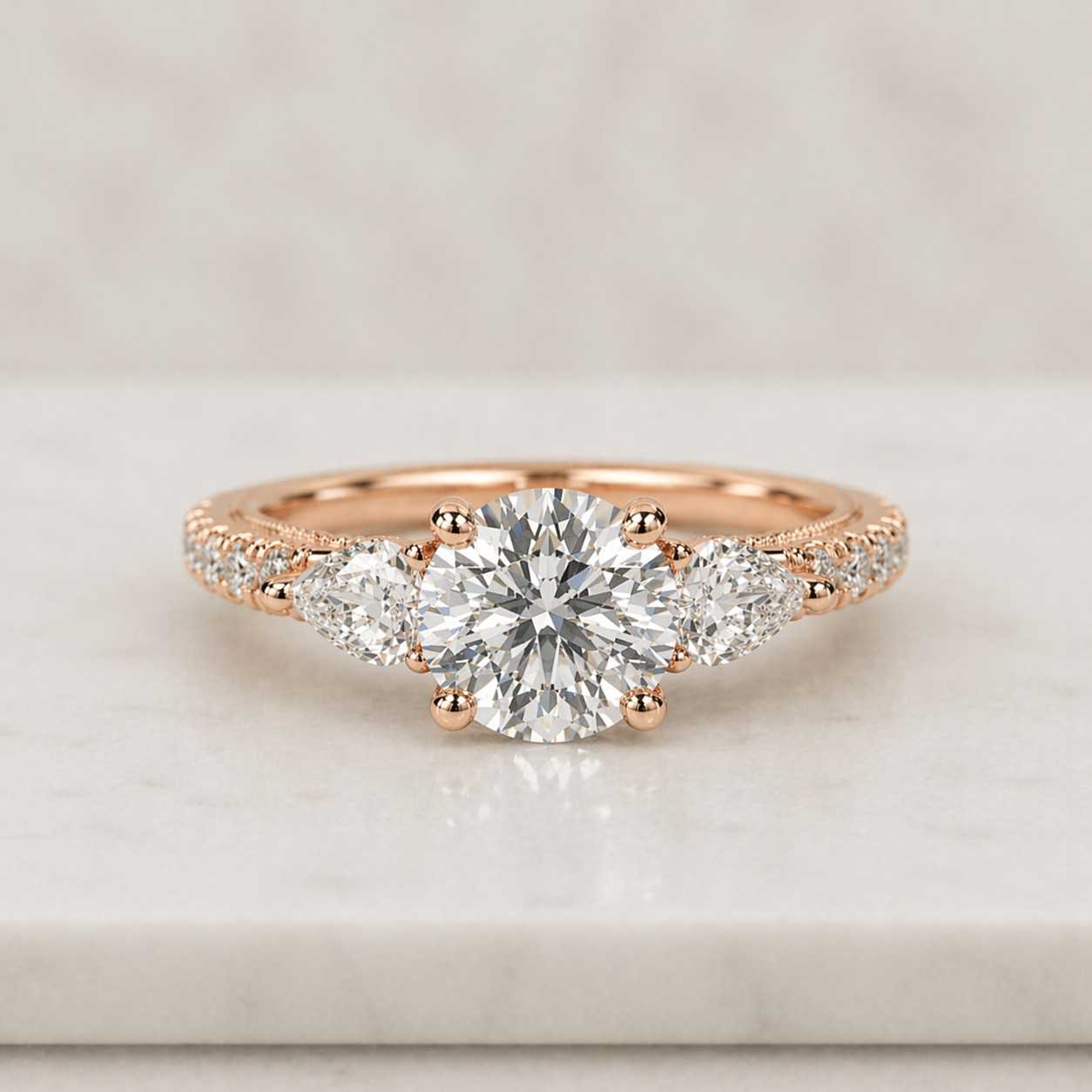 round lab grown diamond ring hidden halo engagement ring round diamond wedding ring solitaire proposal ring for her unique pave setting ring