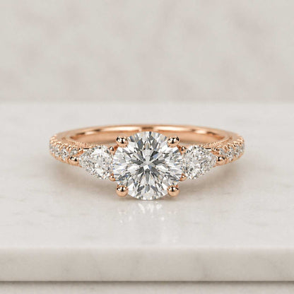 Round Lab Grown Diamond Ring Hidden Halo Engagement Ring Round Diamond Wedding Ring Solitaire Proposal Ring for Her Unique Pave Setting Ring