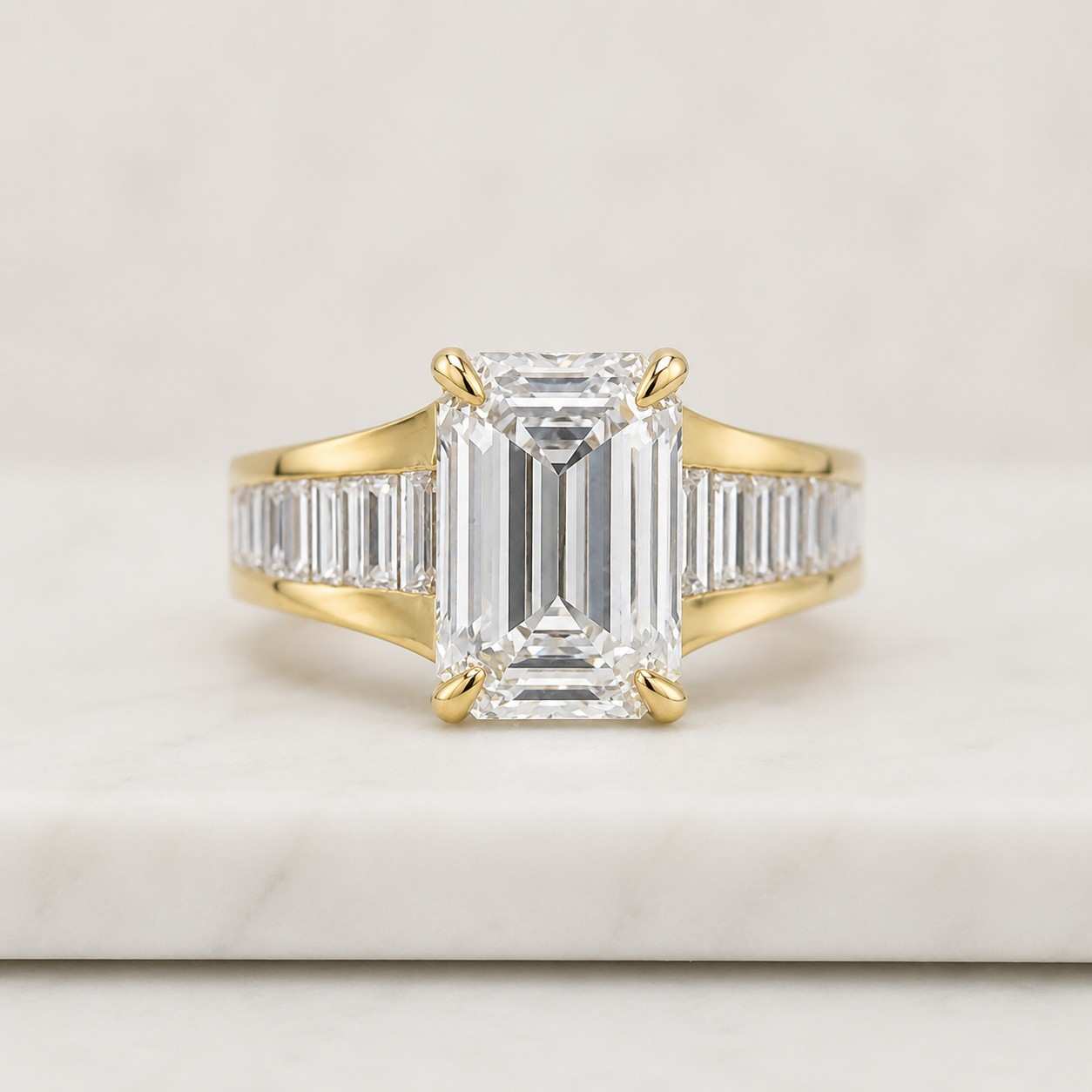Emerald Cut Moissanite Engagement Ring | Baguette Cut Wedding Ring | Art Deco Solid Gold Wedding Ring | Statement Anniversary Gift for Her
