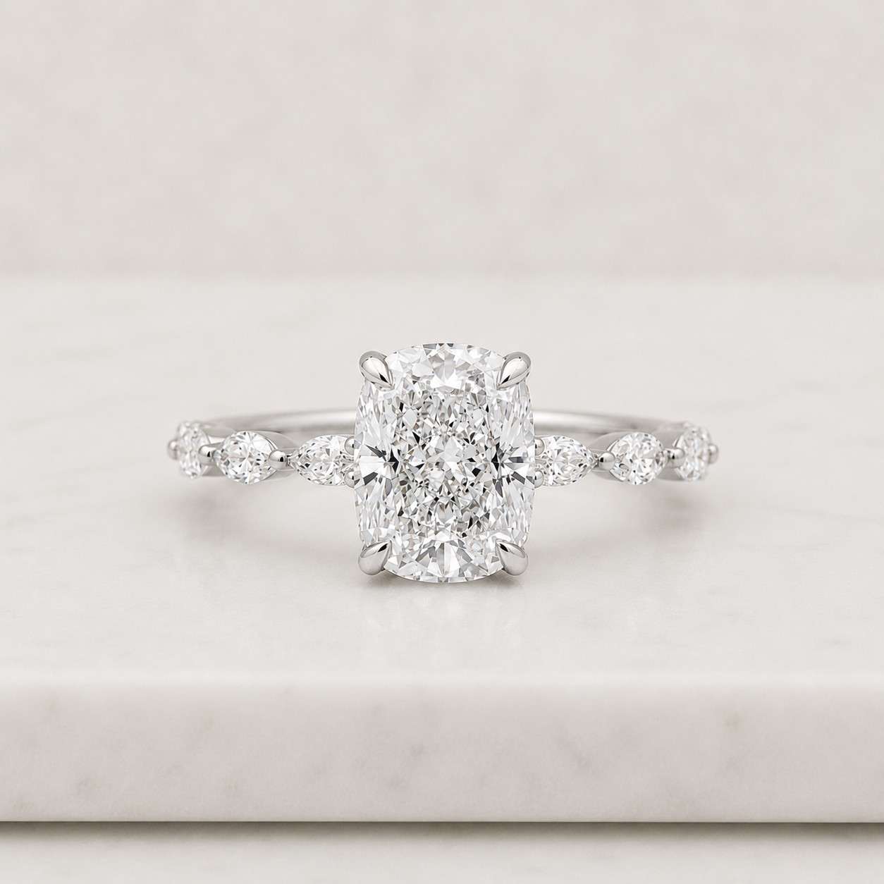 3.3mm cushion Cut Moissanite Engagement Ring Hidden Halo, Paved Band