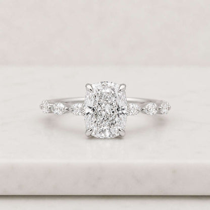 3.3mm cushion Cut Moissanite Engagement Ring Hidden Halo, Paved Band