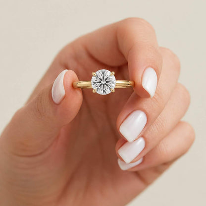 Round Engagement Ring Genuine Lab Grown Diamond Promise Ring Solid White/Yellow/Rose Gold Ring Solitaire Ring for Anniversary Gift 6 Prong