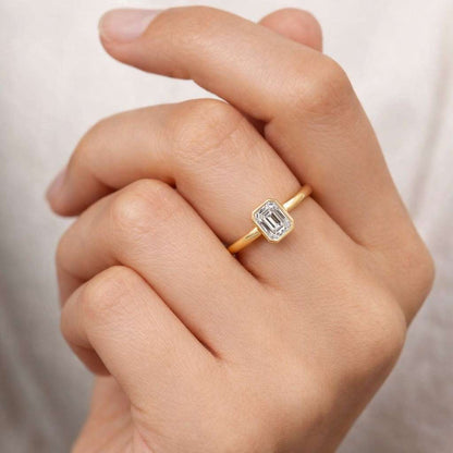 Elegant Emerald Cut Diamond Bezel Engagement Ring | Modern Solitaire Rose Gold Wedding Band | Unique Anniversary Gift
