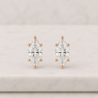 14K Gold Diamond Solitaire Earring Marquise Cut Lab Grown Diamond Stud Earring Screw Back Minimalist Anniversary Gift Stud for Wife
