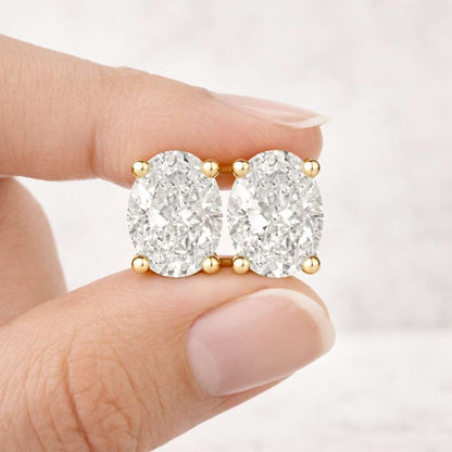 1.00 ct to 12.00 ct Oval Shape Lab Diamond or Moissanite Stud Earrings | Screwback or pushback | Yellow, Rose or White Gold