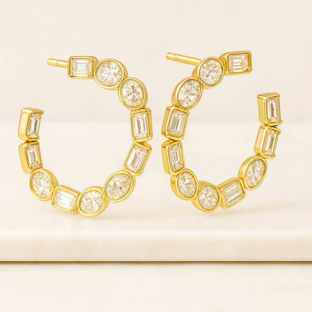 diamond hoop earring 14k solid gold hoop small hoop unisex minimal earring 14k Gold CVD Diamond Hoop Earrings