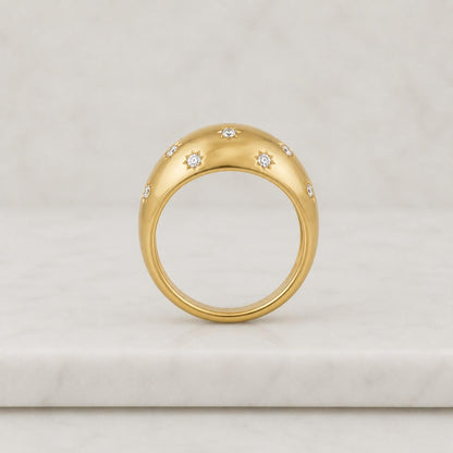 dome ring gold band wide band starburst ring celestial ring flush set ring diamond band statement ring chunky ring polished ring comfort fit ring smooth band luxury ring women ring stacking ring