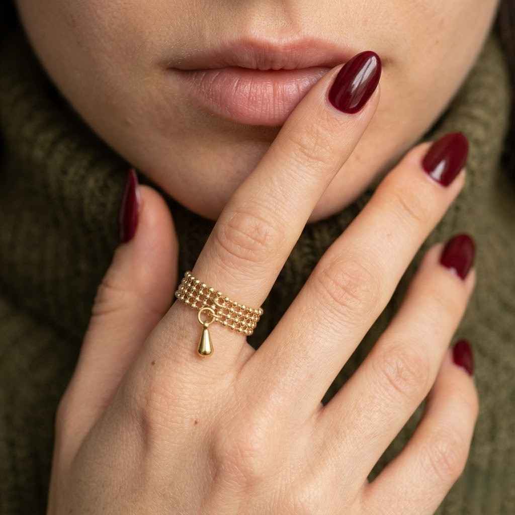 drop charm ring bead band ring woven ring flexible ring comfort ring adjustable look ring gold tone ring layered band ring wide ring band multi row ring sphere ring dotted ring