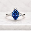 Dutch Marquise Cut Blue Sapphire Engagement Ring with Side Stones
