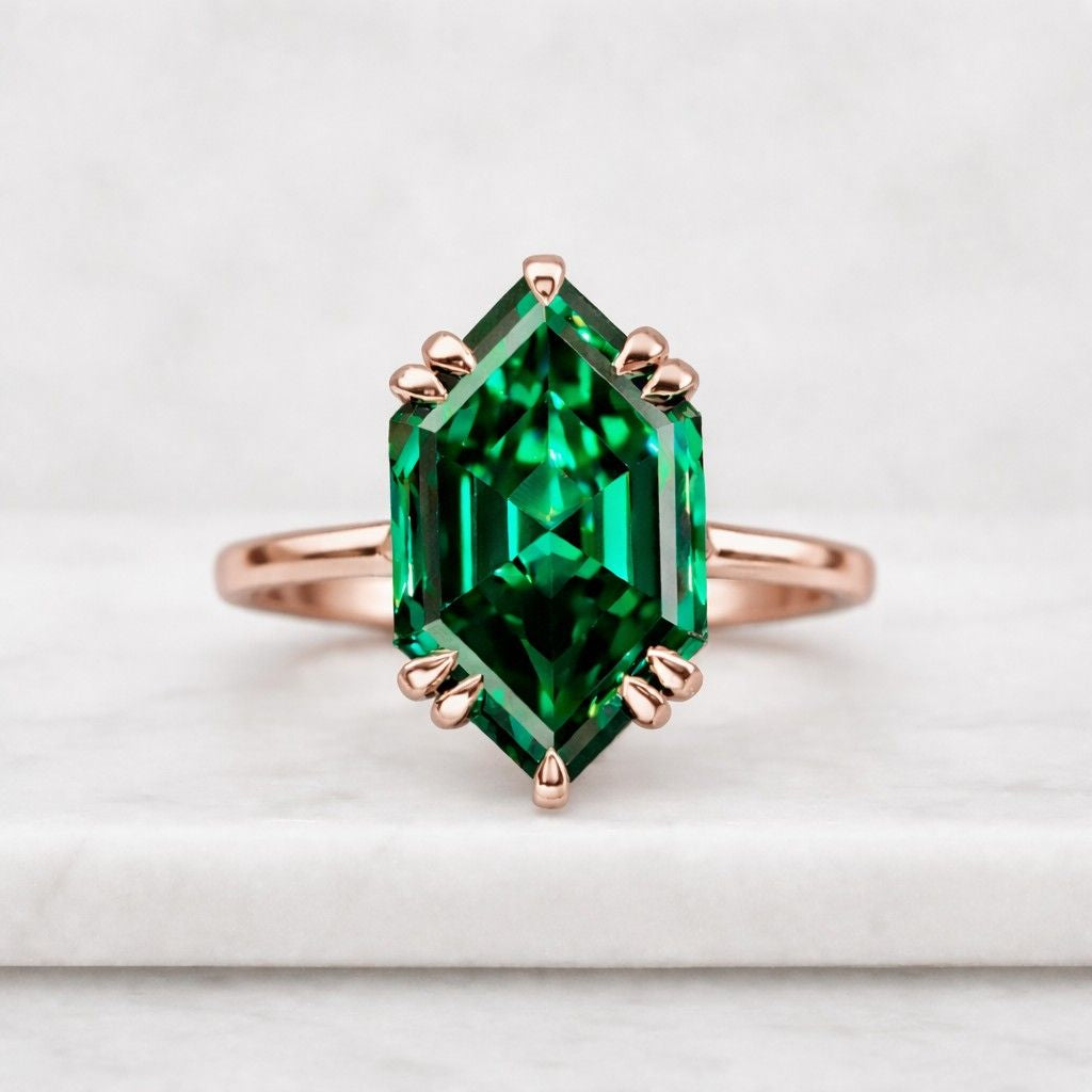 hexagon cut black onyx ring vintage yellow gold engagement ring baguette cut emerald ring bezel set ring for women bridal promise ring gift