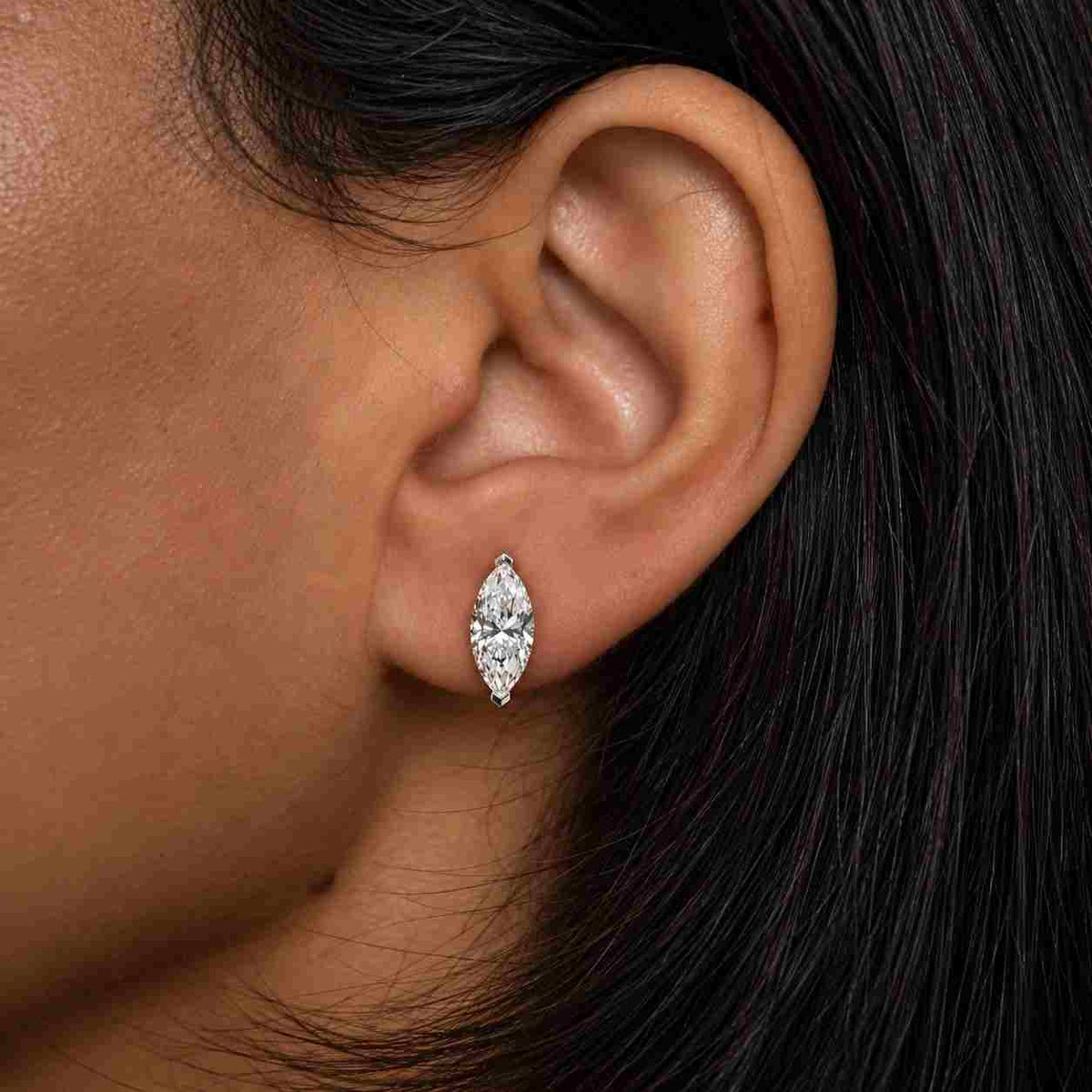 marquise diamond studs, 14k gold marquise diamond solitaire earrings, dainty lab grown diamond earrings, small diamond studs, sold as a pair
