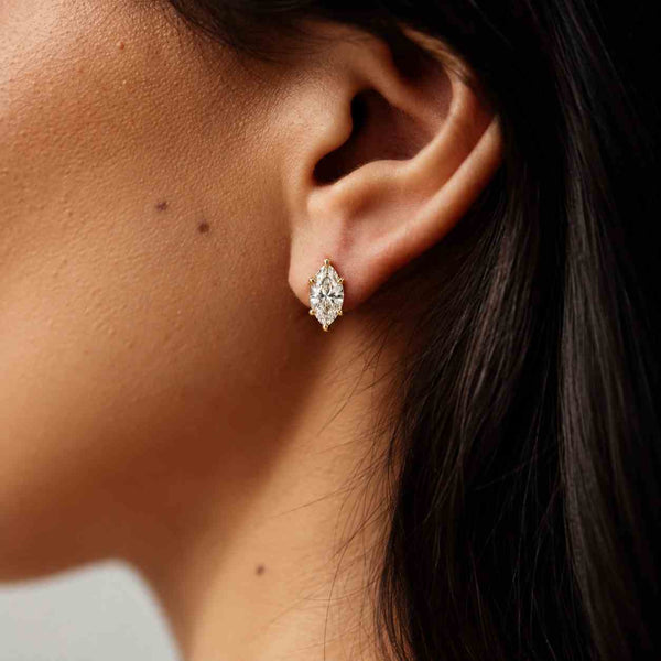 Pear Diamond Stud Earrings | Lab Grown Diamond Earrings | 14K Solid Gold Studs