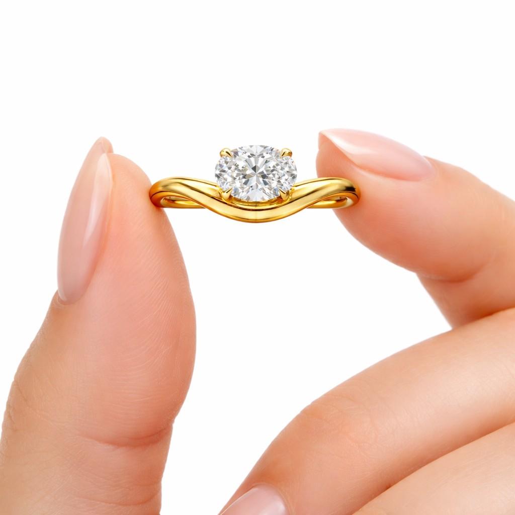 1.5 CT Oval Cut Diamond Ring | Wave Band Engagement Ring | Unique Oval Solitaire Ring | Elegant Bridal Ring | Perfect Gift for Her