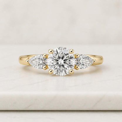 Solitaire Cushion Cut Diamond Engagement Ring 3 Stone Trilogy Cushion Ring Vintage Diamond Wedding Proposal Ring Anniversary Gift for Wife