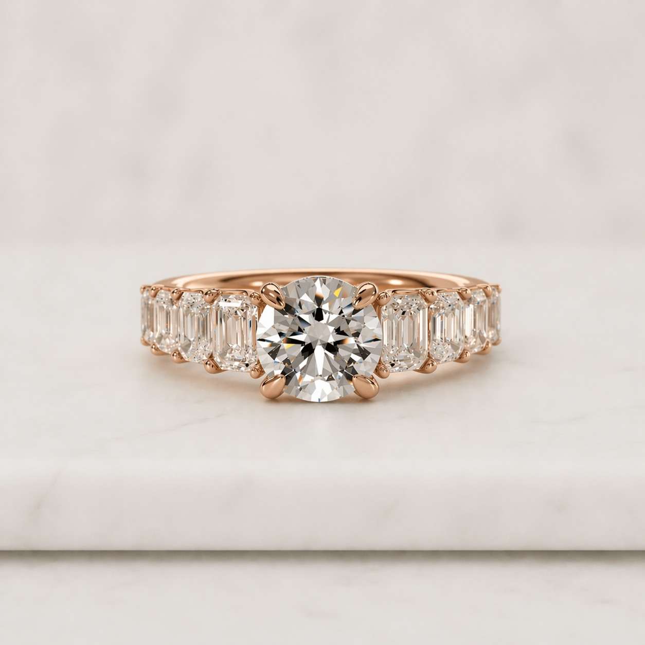 1 Ct Round Diamond Engagement Ring, Five Stone Ring, Promise Ring, 14K Solid Gold Minimalist Ring, Dainty Lab Grown Diamond Ring For Her
