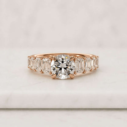 1 Ct Round Diamond Engagement Ring, Five Stone Ring, Promise Ring, 14K Solid Gold Minimalist Ring, Dainty Lab Grown Diamond Ring For Her

