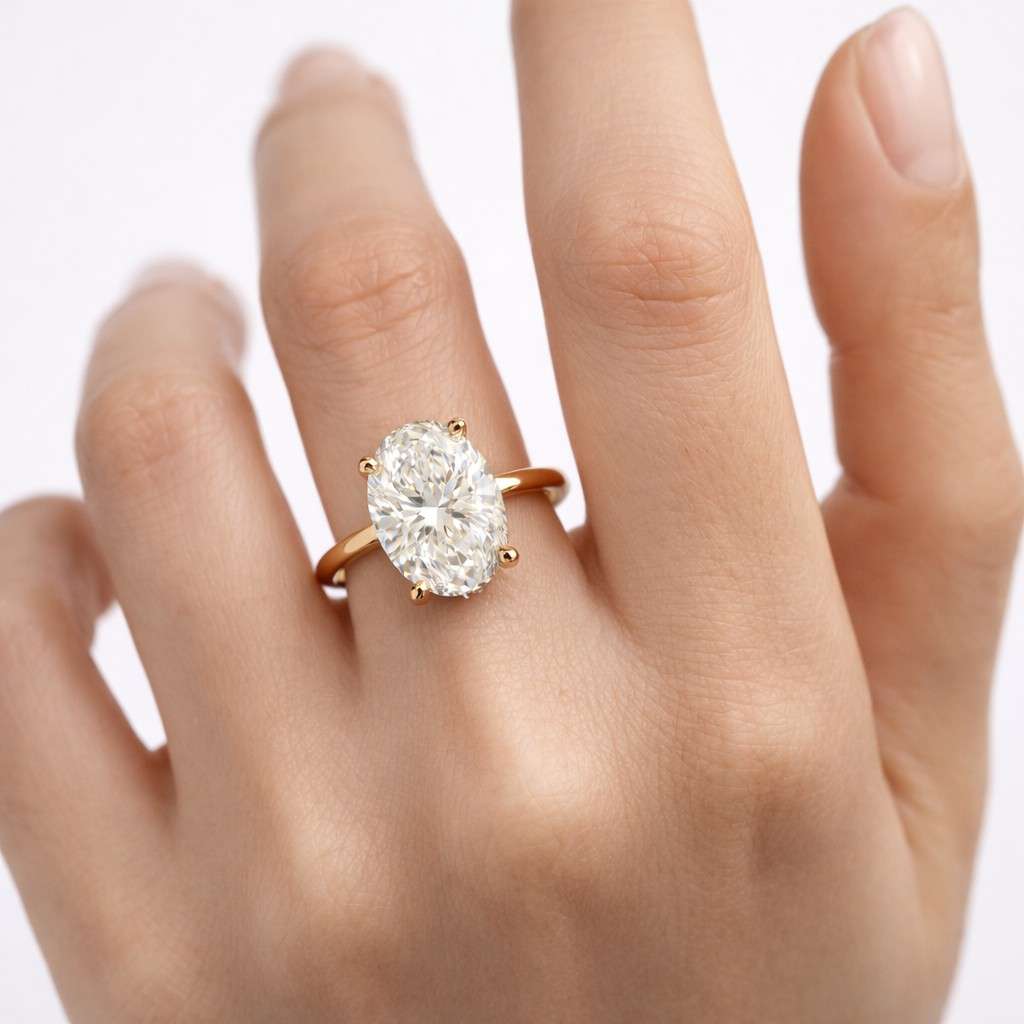 2.5ct Oval Cut Moissanite Engagement Ring, Dainty Solitaire Ring, Moissanite Ring with invisible Halo, Pretty Wedding Ring, Proposal Ring

