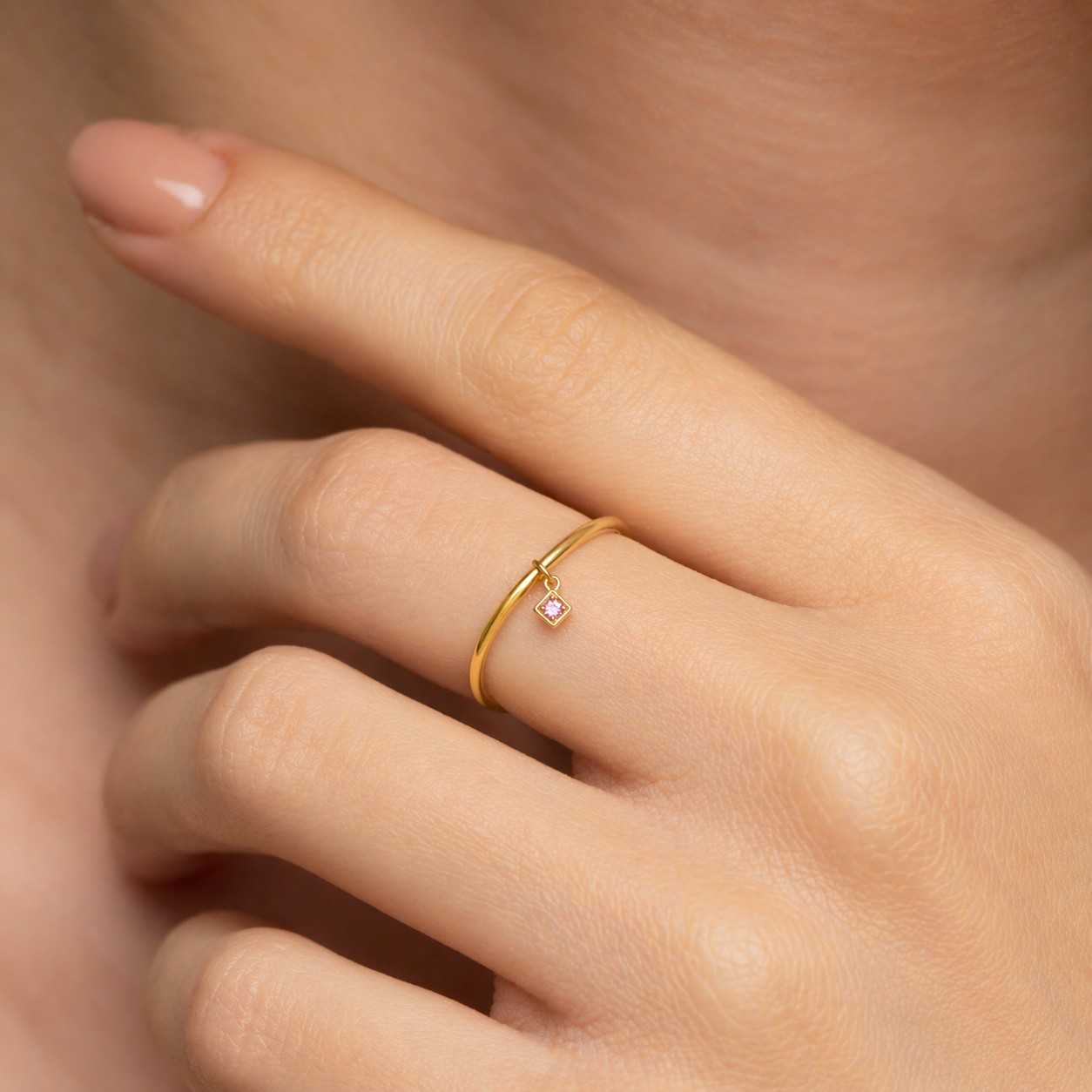 elegant jewelry chic ring modern jewelry petite jewelry slim band ring delicate jewelry small charm ring geometric charm ring square pendant ring blue accent ring fashion jewelry
