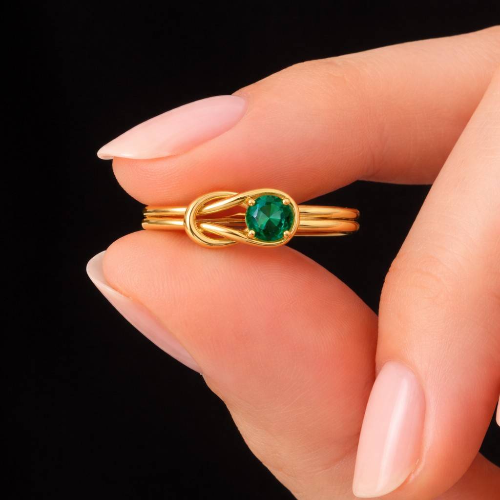 round emerald infinity ring 14k yellow gold, unique emerald engagement ring, modern infinity stacking band, wrapped ring, modern rings #8761
