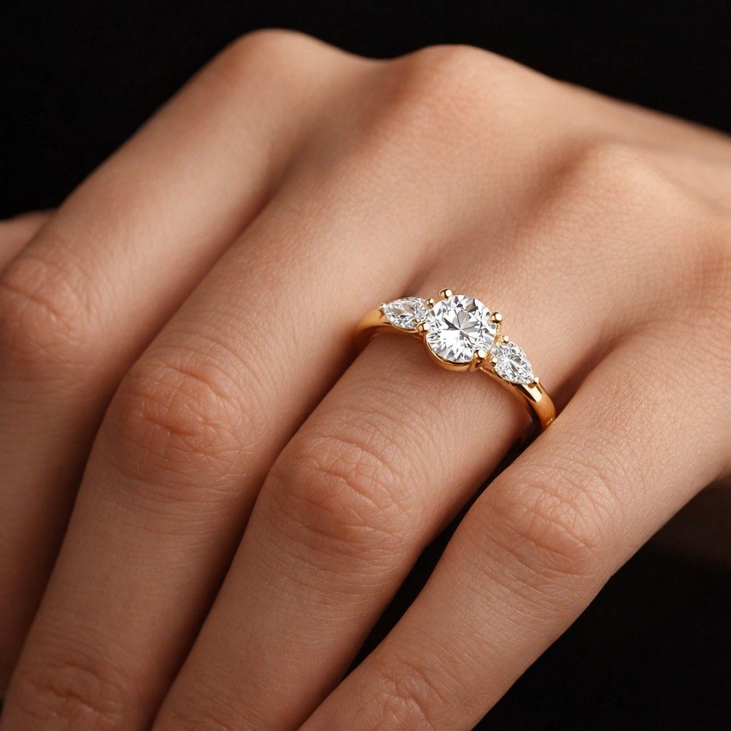 three stone diamond ring all genuine lab grown diamond engagement ring round trilogy ring anniversary gift for her past present future ring