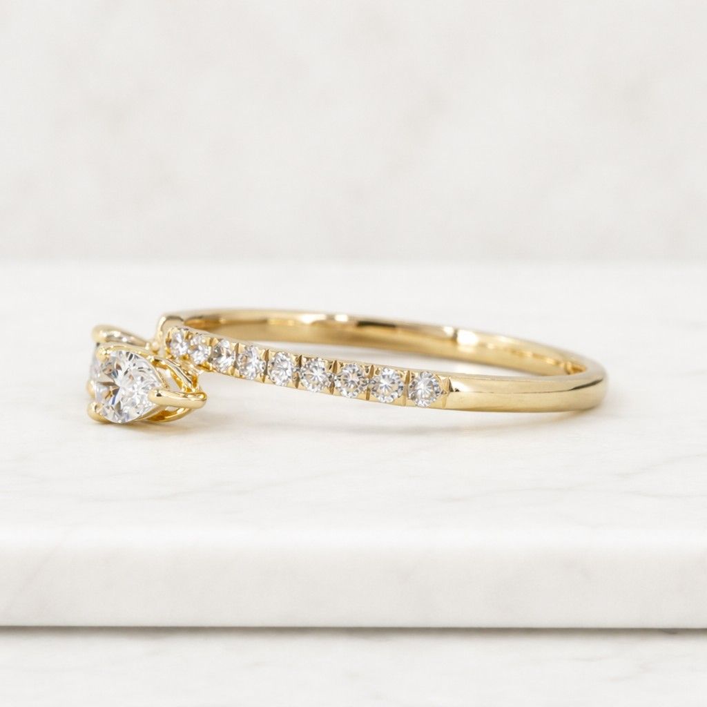 14K White Gold Pear Diamond Open Cuff Ring | Two Stone Crossover Engagement Anniversary Gift
