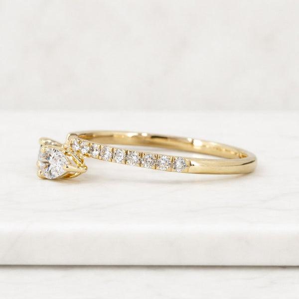 14K White Gold Pear Diamond Open Cuff Ring | Two Stone Crossover Engagement Anniversary Gift
