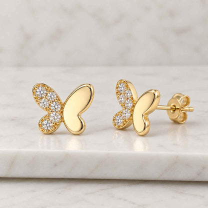 Dainty Solid Gold Butterfly Lab Grown Diamond Stud Earrings
