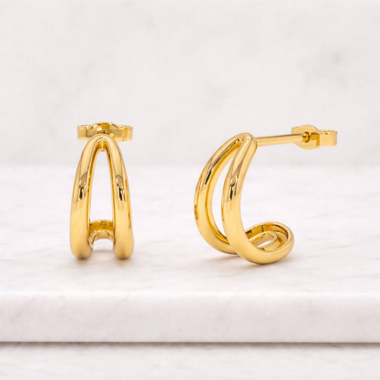 18k gold filled double hoop huggie earrings,cz pavé layered small hoops,minimalist dainty gold earring,elegant everyday jewelry gift for her
