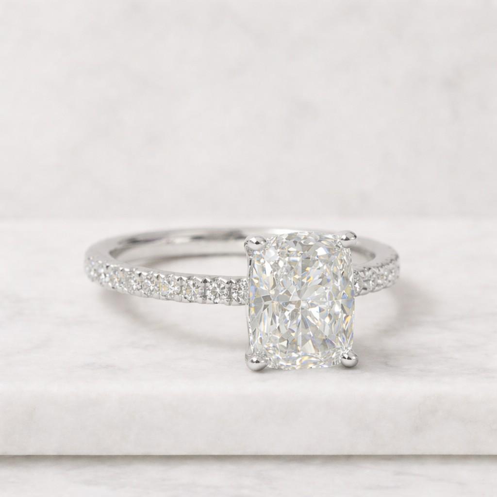 elongated cushion engagement ring cushion solitaire ring pave engagement ring yellow gold ring luxury engagement ring dainty ring