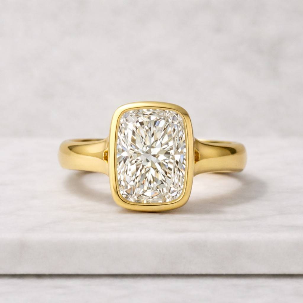 elongated cushion lab diamond ring yellow gold bezel engagement ring minimalist solitaire diamond ring gift for wife anniversary ring modern jewelry usa
