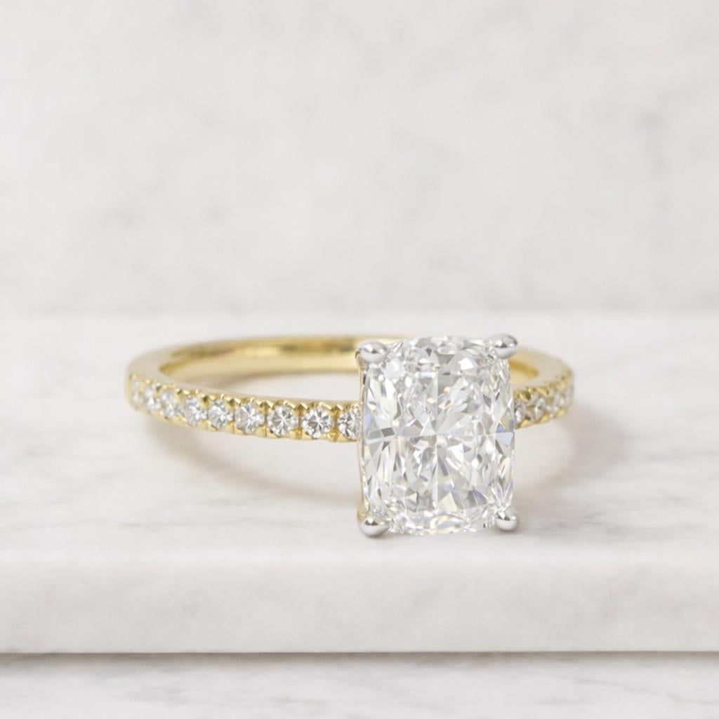 elongated cushion ring cushion cut ring solitaire ring pave band ring gold engagement ring thin band ring statement ring elegant ring