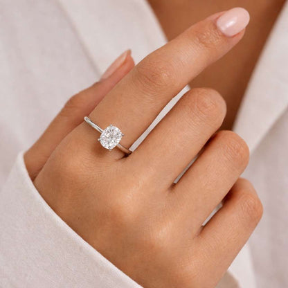 Solid Gold Elongated Cushion Cut Moissanite Engagement Ring Prong Cathedral Classic Ring