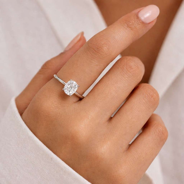 Solid Gold Elongated Cushion Cut Moissanite Engagement Ring Prong Cathedral Classic Ring