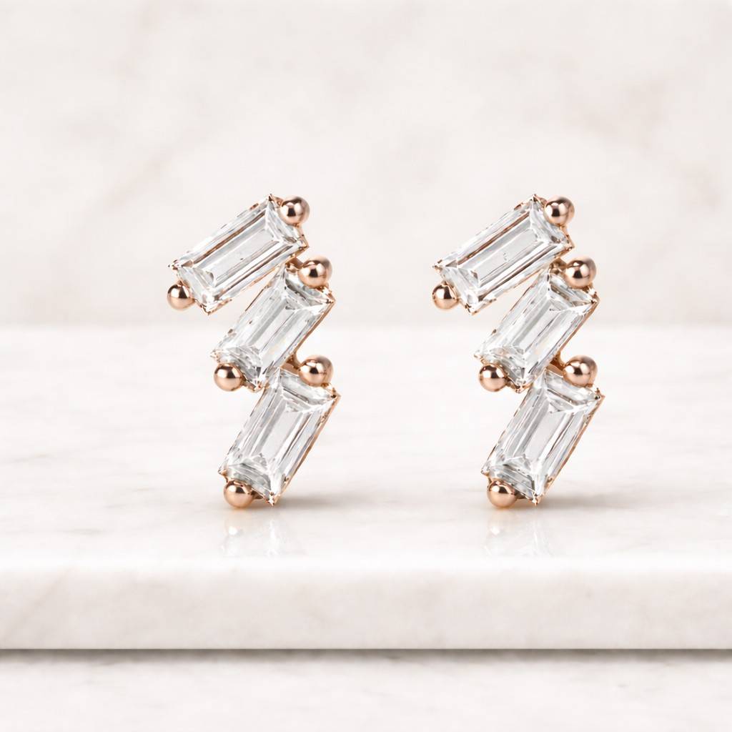 9x6 mm Emerald Cut Moissanite Diamond Earrings, Unique Prong  Setting Earrings, 10k Yellow Gold Push Back Earrings, Stud Earrings For Bridal